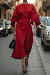 Loose Batwing Sleeve Dress Fashion Waist-tighted Solid Color Elegant Dresses For Women Clothing