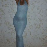 Fashion Sequin Sleeveless Knitted Dress Sexy Slim U-neck Maxi Dresses For Evening Party Club Clothing